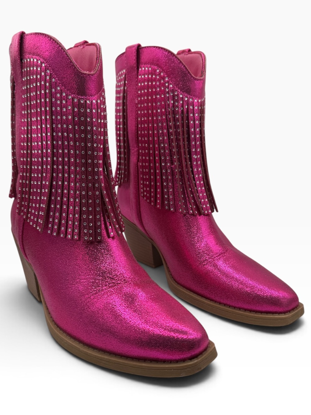 Women's Pink Fringe Western Booties - Size 8